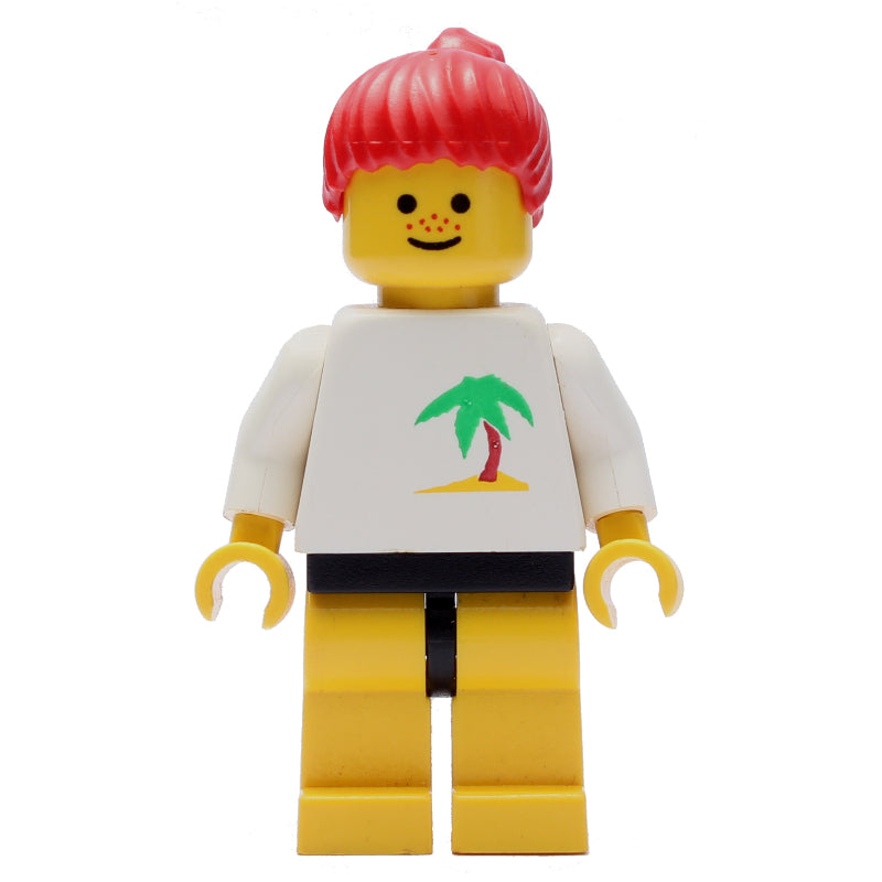 fig-008691 – Woman, White Top with Desert Island, Yellow Legs, Red Hair