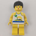 fig-008696 – Woman, White Swimsuit with Desert Island and Dolphin, Black Hair