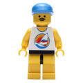 fig-008697 – Man, White Tank Top with Windsurfer, Yellow Legs, Blue Cap, Moustache