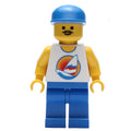 fig-008698 – Man, White Tank Top with Windsurfer, Blue Legs, Blue Cap, Moustache
