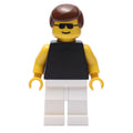 fig-008707 – Man, Black Torso with Yellow Arms, White Legs, Brown Hair, Sunglasses