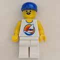 fig-008711 – Man, White Tank Top with Windsurfer, White Legs, Blue Cap, Moustache