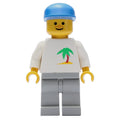 fig-008713 – Man, White Top with Desert Island, Light Gray Legs, Blue Cap