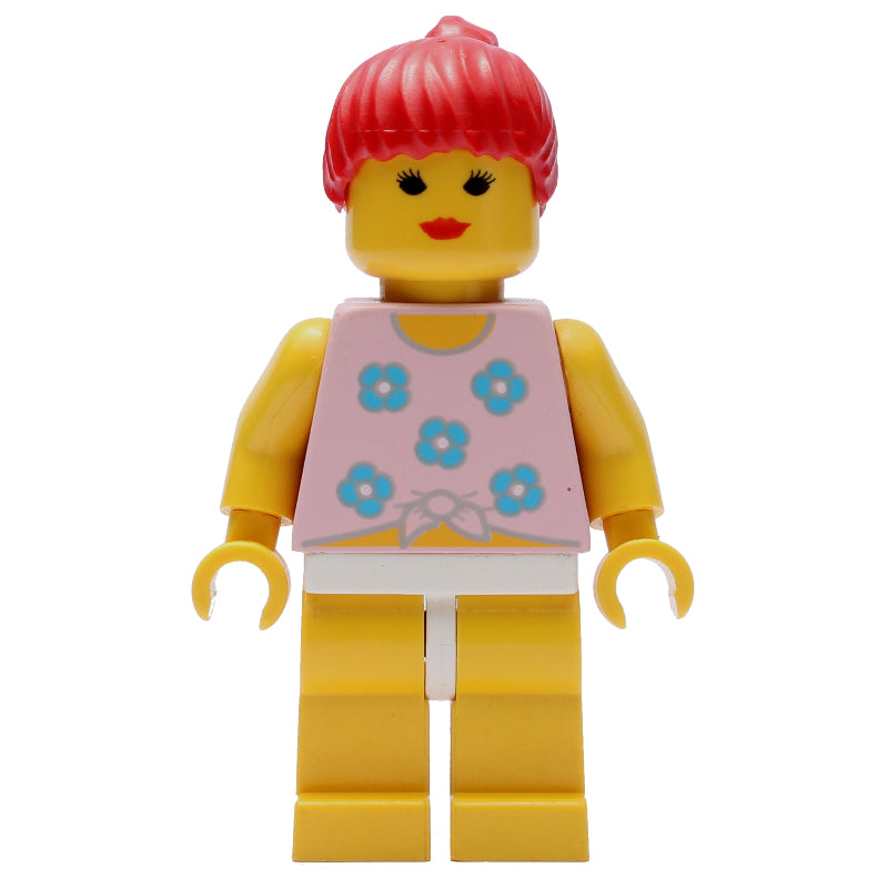 fig-008716 – Woman, Tied Pink Tank Top with Flowers, Yellow Legs, Red Hair