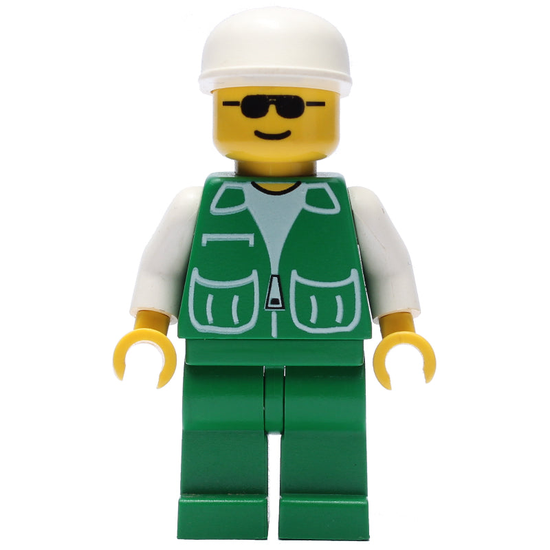 fig-008720 – Man, Green Jacket, Green Legs, White Cap, Sunglasses