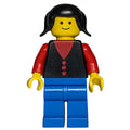 fig-008722 – Woman, Black Vest over Red Top, Blue Legs, Black Hair