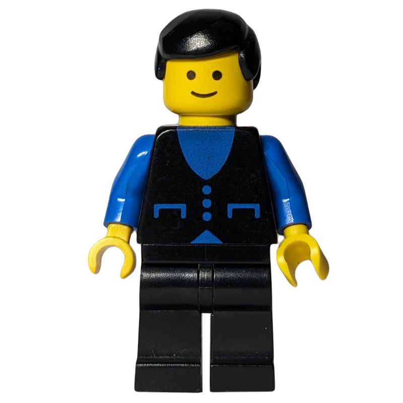 fig-008724 – Man, Black Vest over Blue Shirt, Black Legs, Black Hair