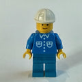 fig-008729 – Man, Blue Shirt with Buttons and Pockets, Blue Legs, White Hard Hat