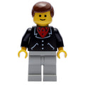 fig-008737 – Man, Black Jacket over Red Shirt, Light Gray Legs, Brown Hair (3626a Head)