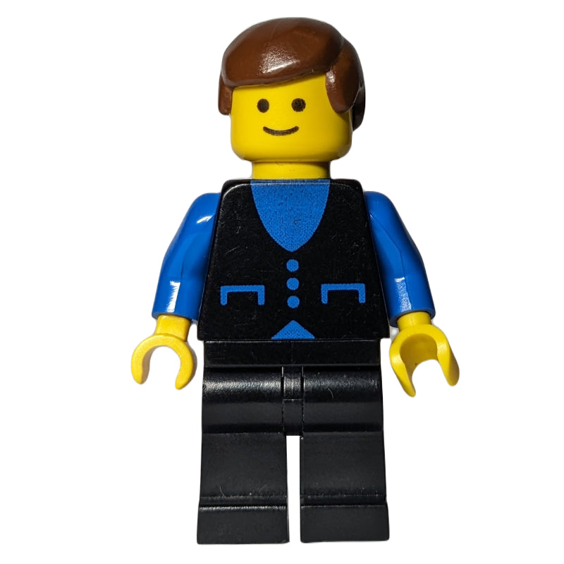 fig-008743 – Man, Black Vest over Blue Shirt, Black Legs, Brown Hair