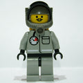 fig-008745 – Fireman, Light Gray Fire Suit with Gauge and Pocket, Dark Gray Helmet with Breathing Apparatus, Moustache