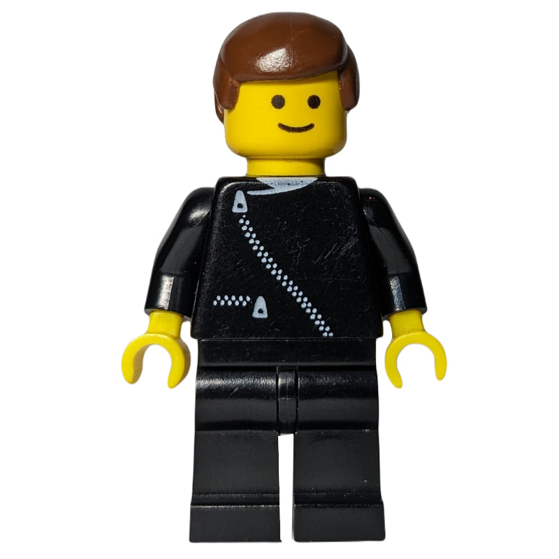 fig-008754 – Man, Black Jacket with Zipper, Brown Hair