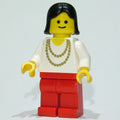 fig-008755 – Woman, White Shirt with Gold Necklace, Red Legs, Black Hair (3626b Head)