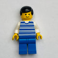 fig-008816 – Man, White and Blue Striped Shirt, Blue Legs, Black Hair