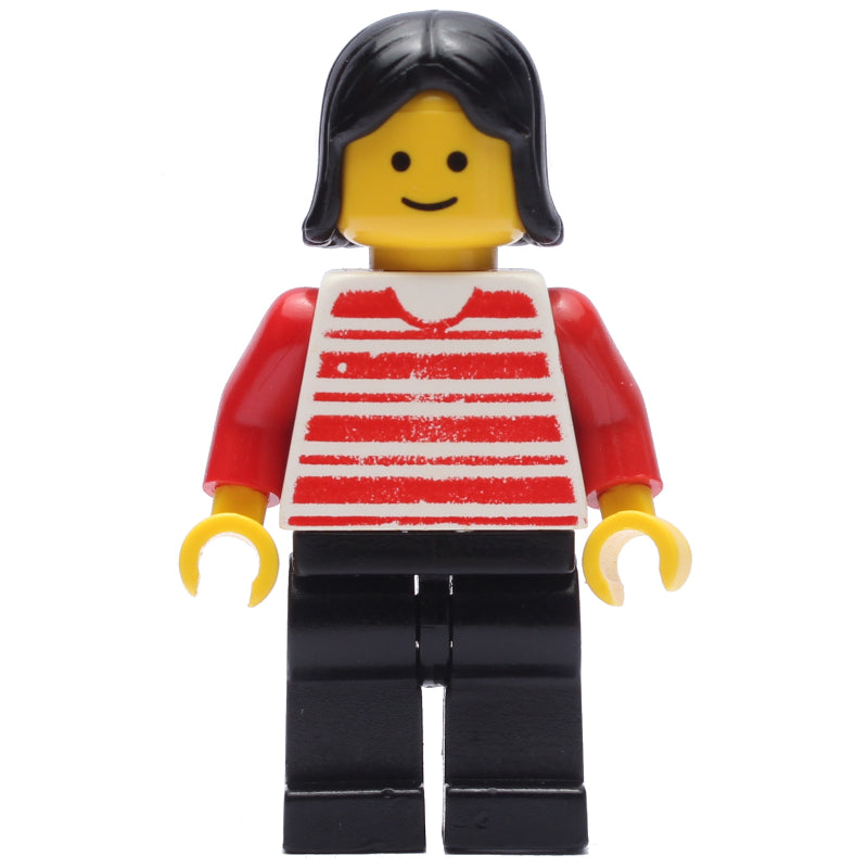 fig-008817 – Woman, Red and White Striped Shirt, Black Legs, Black Hair