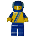 fig-008818 – Racer, Yellow Shirt with Two Stripes and 'S', Blue Legs, Blue Helmet with Visor