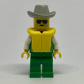 fig-008828 – Man, Green Jacket, Green Legs, Light Gray Cowbot Hat, Yellow Life Vest, Blue Sunglasses