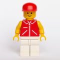 fig-008838 – Man, Red Jacket with Zipper and Pockets, White Legs, Red Cap