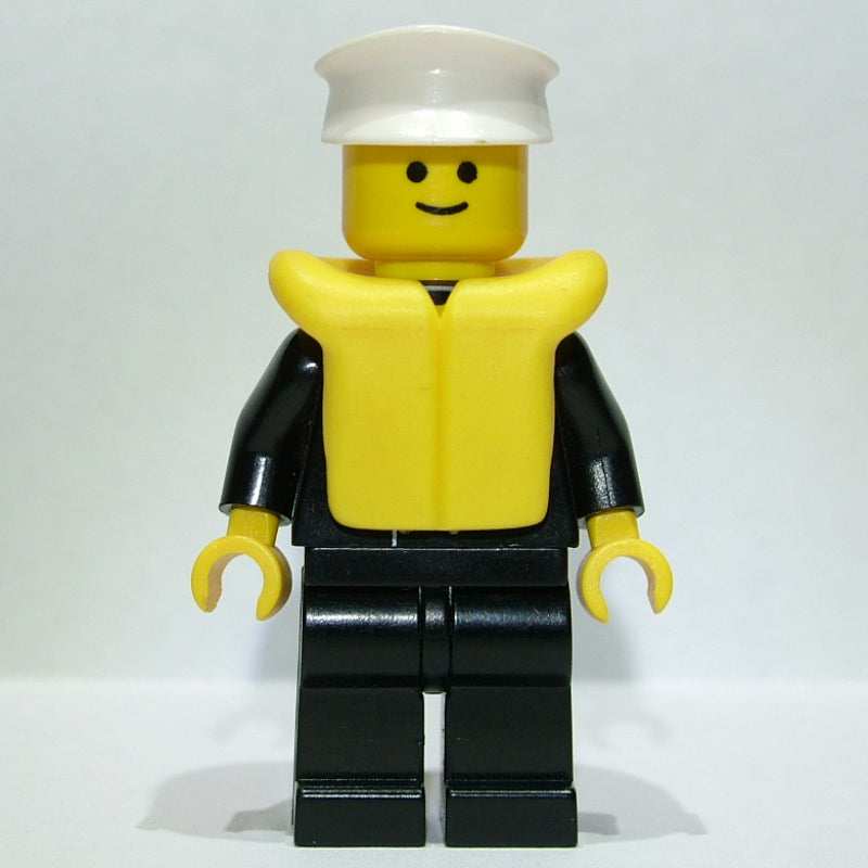 fig-008840 – Boat Admiral, Black Suit with Gold Anchor, Yellow Life Vest