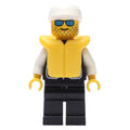 fig-008844 – Policeman, Black Vest with Badge and Pockets, White Cap, Blue Sunglasses