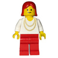 fig-008852 – Woman, White Shirt with Gold Necklace, Red Legs, Red Hair (3626b Head)
