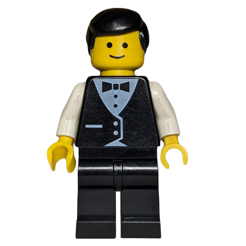 fig-008854 – Waiter, Man, Black Suit and Bow Tie, Black Hair (3626b Head)