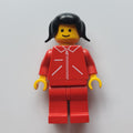fig-008860 – Woman, Red Jacket with Zipper and Pockets, Red Legs, Black Hair