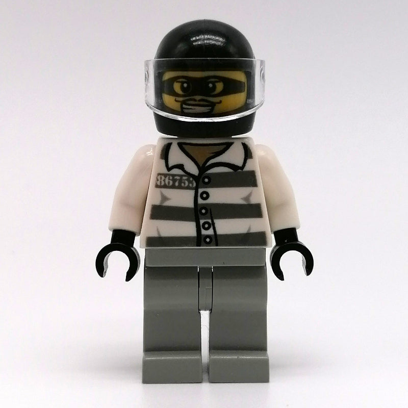 fig-008862 – Criminal, Prison Shirt with #86753, Light Bluish Gray Legs, Black Helmet with Visor, Eyemask