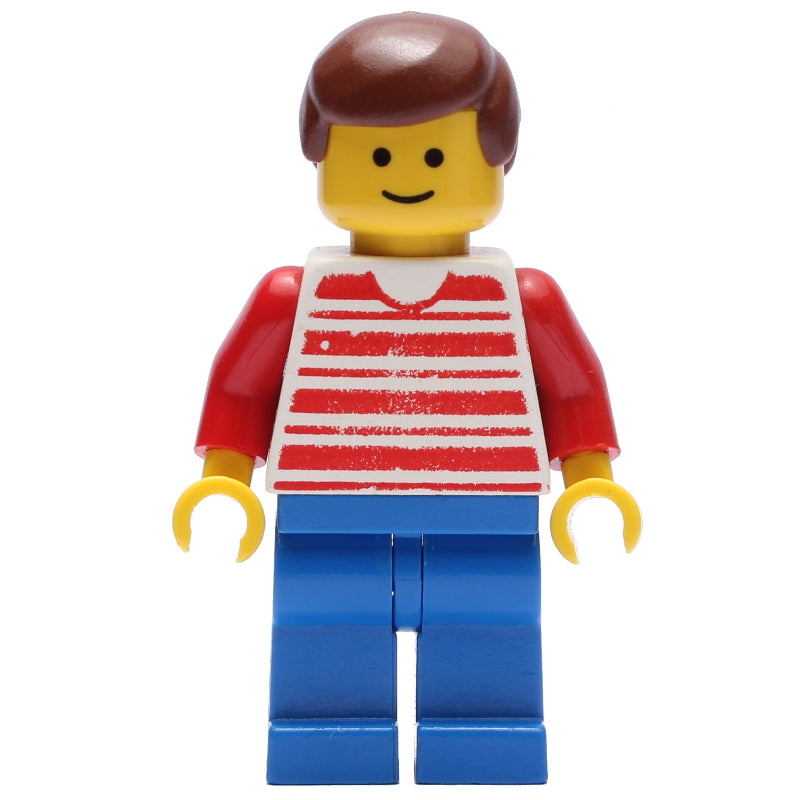 fig-008866 – Man, Red and White Striped Shirt, Blue Legs, Brown Hair