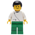 fig-008868 – Man, White Jacket with Zipper, Green Legs, Black Hair