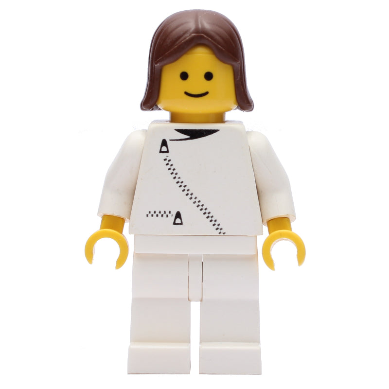 fig-008870 – Woman, White Jacket with Zipper, White Legs, Brown Hair