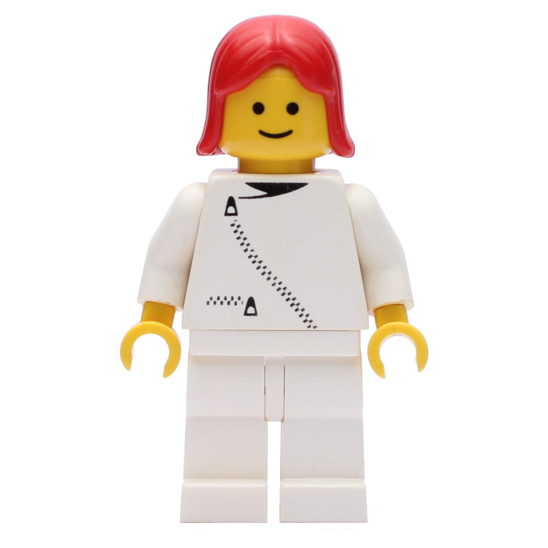 fig-008871 – Woman, White Jacket with Zipper, White Legs, Red Hair