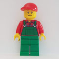 fig-008880 – Man, Green Overalls over Red Shirt, Red Cap, Brown Eyebrows, Reddish Brown Eyebrows