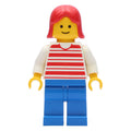 fig-008887 – Woman, Red and White Striped Shirt, Blue Legs, Red Hair