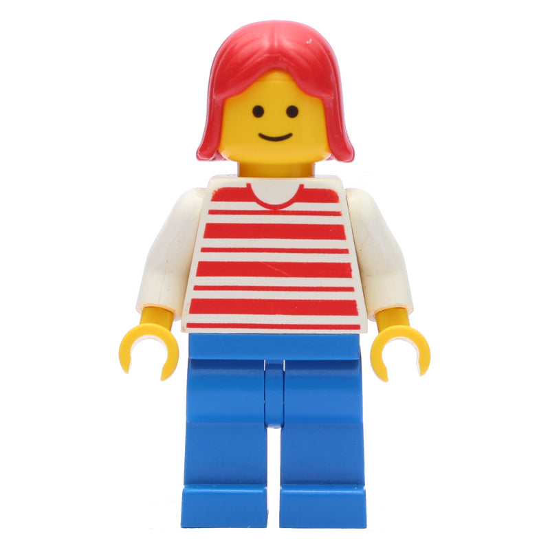 fig-008887 – Woman, Red and White Striped Shirt, Blue Legs, Red Hair