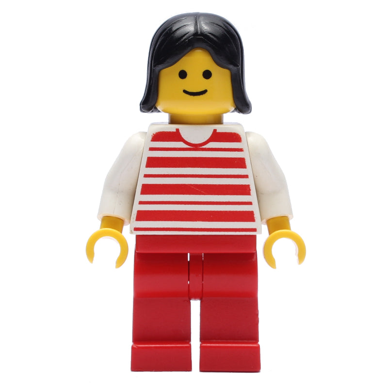 fig-008888 – Woman, Red and White Striped Shirt, Red Legs, Black Hair