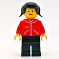 fig-008889 – Woman, Red Jacket with Zipper and Pockets, Black Legs, Black Hair