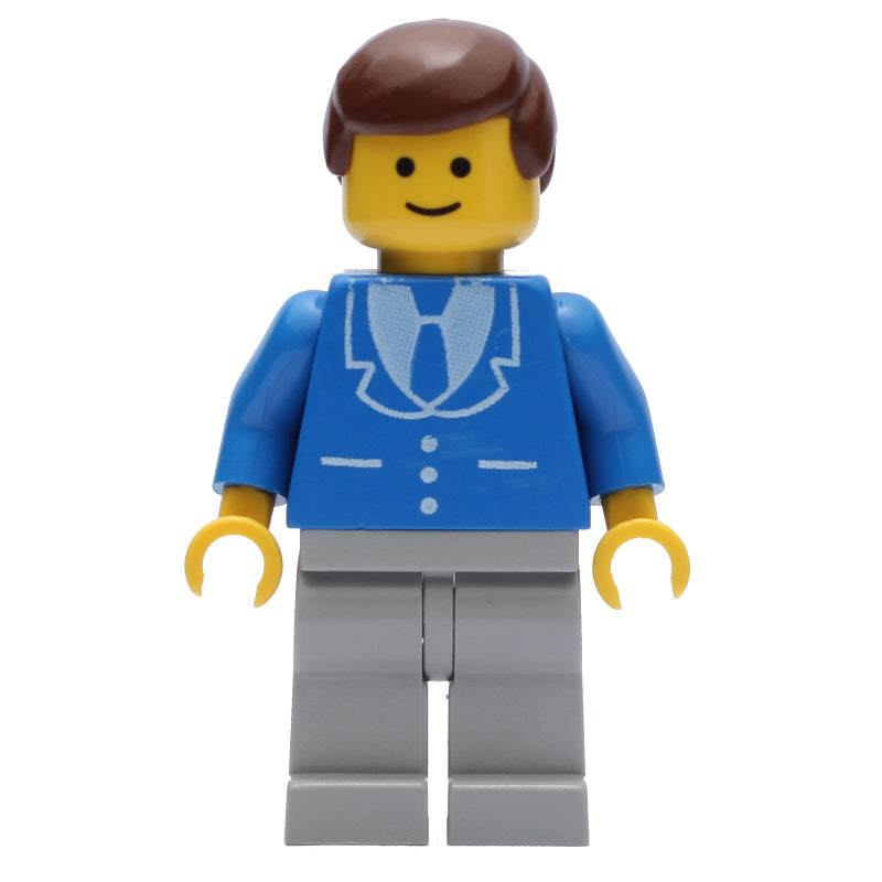 fig-008898 – Man, Blue Jacket with Tie and Three Buttons, Light Gray Legs, Brown Hair