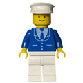 fig-008899 – Man, Blue Jacket with Tie and Three Buttons, White Legs, White Hat