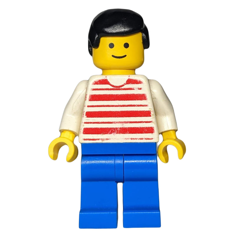 fig-008986 – Man, Red and White Striped Shirt, Blue Legs, Black Hair