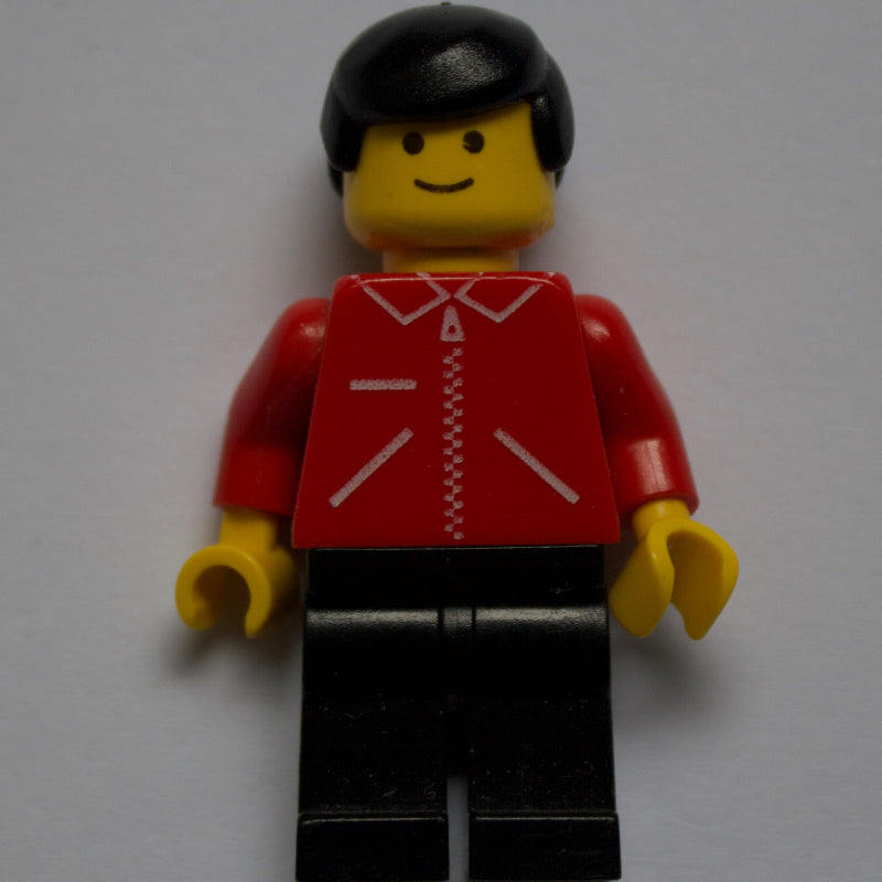 fig-008993 – Man, Red Jacket with Zipper and Pockets, Black Legs, Black Hair