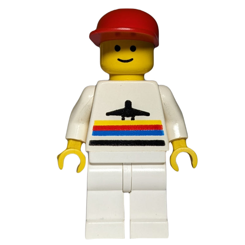 fig-009006 – Man, White Shirt with Airplane, White Legs, Red Cap