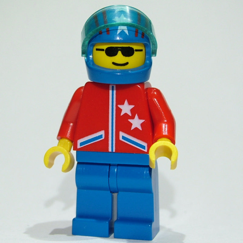 fig-009009 – Man, Red Jacket with Stars, Blue Legs, Blue Helmet with Stars and Visor, Sunglasses