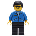 fig-009012 – Man, Open Blue Jacket with Zipper, Black Legs, Black Hair, Sunglasses