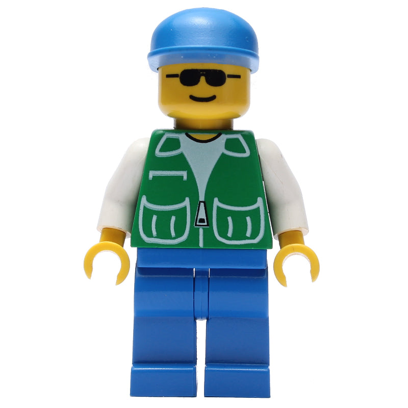 fig-009013 – Man, Green Jacket, Blue Legs, Blue Cap, Sunglasses