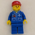 fig-009021 – Ground Crew, Blue Jumpsuit with Plane and ID Badge, Red Cap