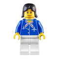fig-009022 – Airline Worker, Woman, Blue Jacket with Plane Logo and White Scarf, White Legs, Black Hair, Pink Lips