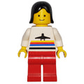fig-009032 – Woman, White Shirt with Airplane, Red Legs, Black Hair