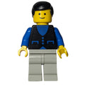 fig-009037 – Man, Black Vest over Blue Shirt, Light Gray Legs, Black Hair