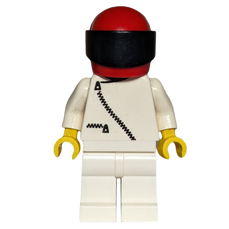 fig-009038 – Racer, White Jacket with Zipper, White Legs, Red Helmet with Visor